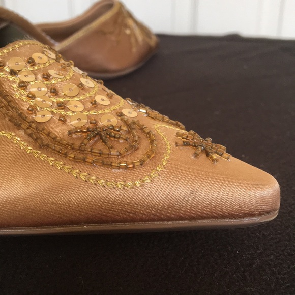Gold Satin Slip on Shoes with Beading and Sequins - Picture 10 of 10